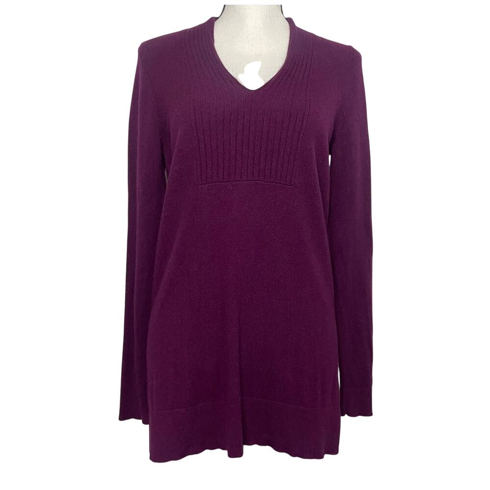 Griffen 100% Cashmere Women’s V-Neck Tunic Long Sleeve Sweater Plum Purple Small